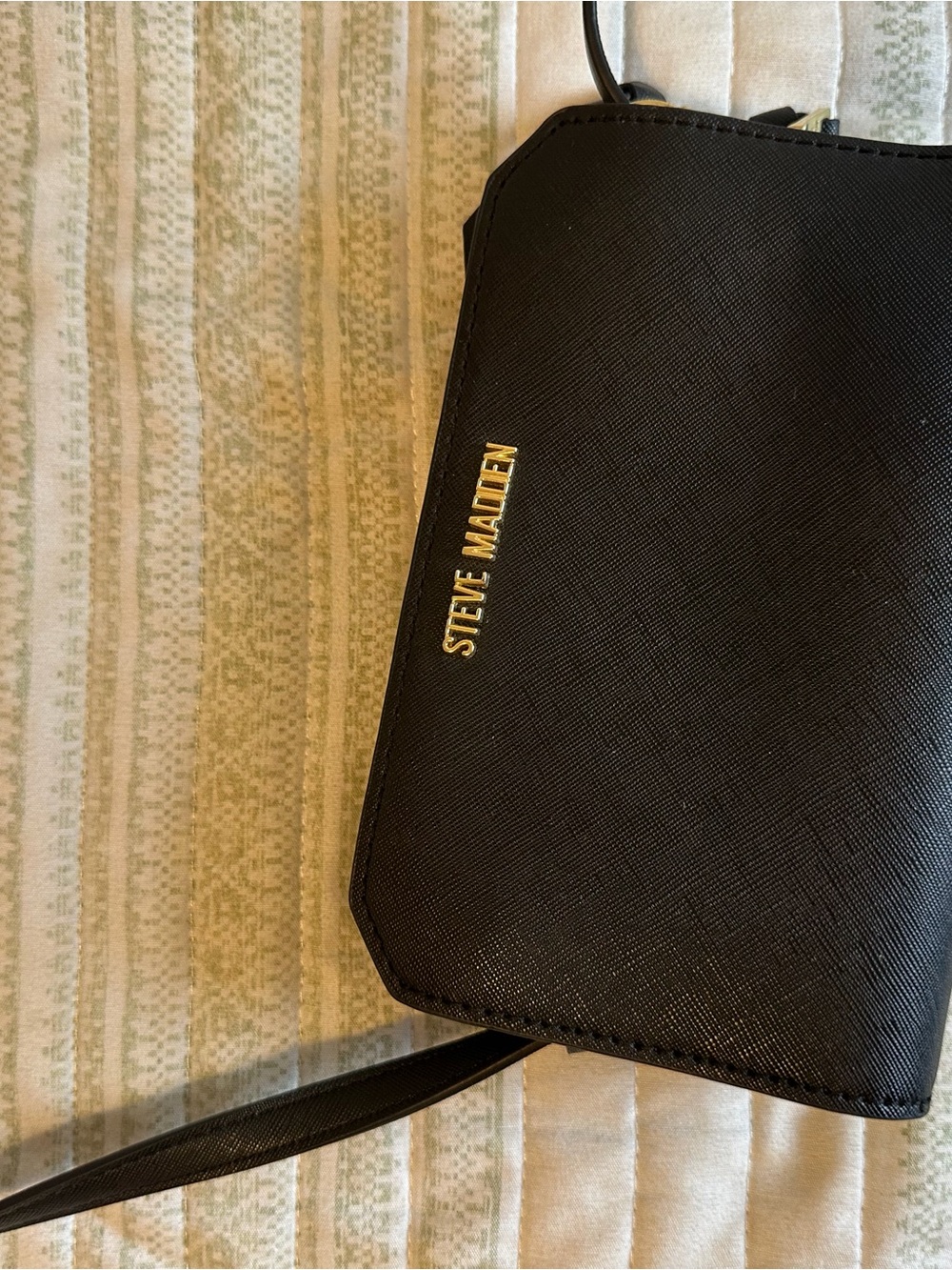 Steve Madden Black Leather Belt Bag with Gold Logo